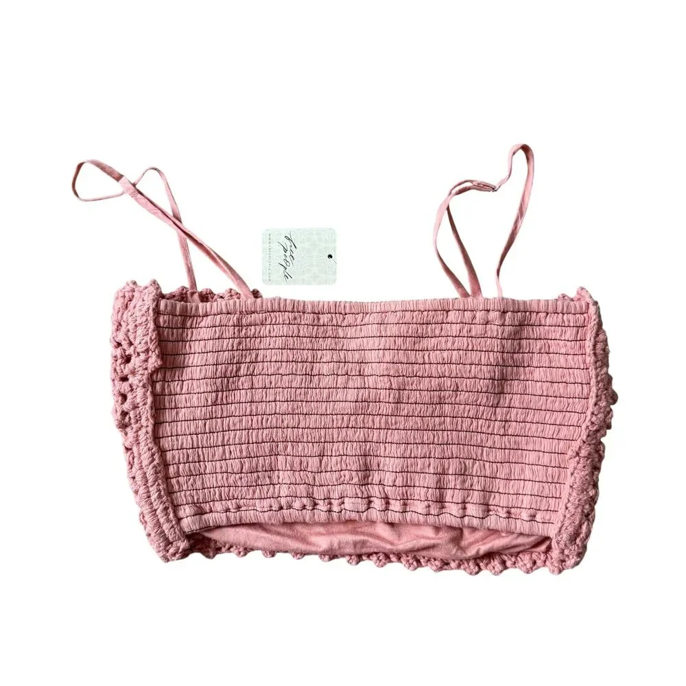NWT Free People Mauve Crop Top Woven Size S Crochet Summer Tank Top Retails $100 - Picture 3 of 3